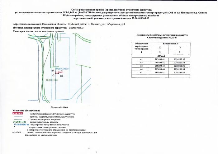 Об установлении публичного сервитута в целях «Строительство КЛ-0,4кВ ф. Дом №8 ТП-Филино для резервного электроснабжения многоквартирного дома № 8 по ул. Набережная д. Филино Шуйского района», с последующим размещением объекта электросетевого хозяйства